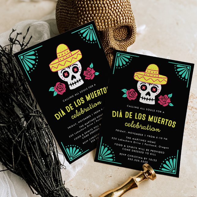 Colorful Sugar Skull Day of the Dead Party Invitation (Creator Uploaded)