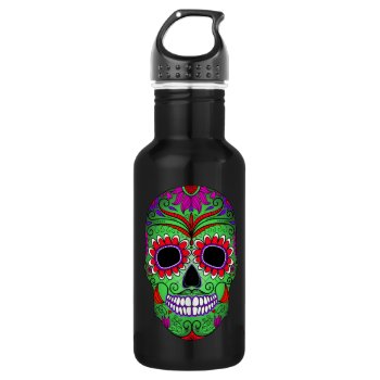 Colorful Sugar Skull Day Of The Dead Stainless Steel Water Bottle by Funky_Skull at Zazzle