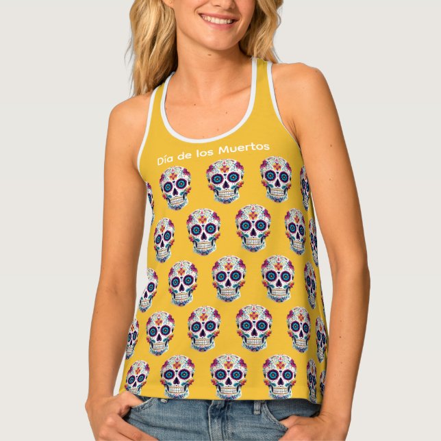 Colorful Sugar Skull  Día de los Muertos Tank Top (Front)