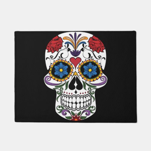 Colorful Sugar Skull Door Mat