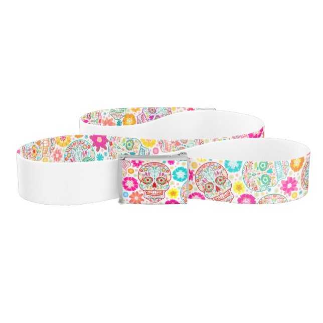 Colorful Sugar Skull Fiesta Belt (Zig-Zag)