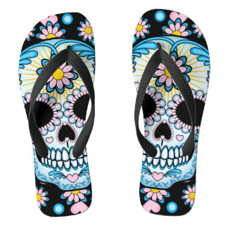 Colorful Sugar Skull Flip Flops