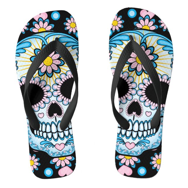 Colorful Sugar Skull Flip Flops (Footbed)