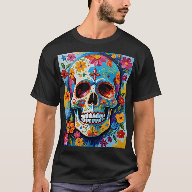 Colorful Sugar Skull Flower Art Shirt (Front)