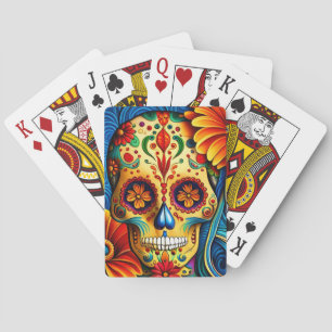 Colorful Sugar Skull Folk Art Design Poker Cards