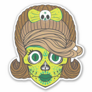 Colorful Sugar Skull Illustration Art Sticker