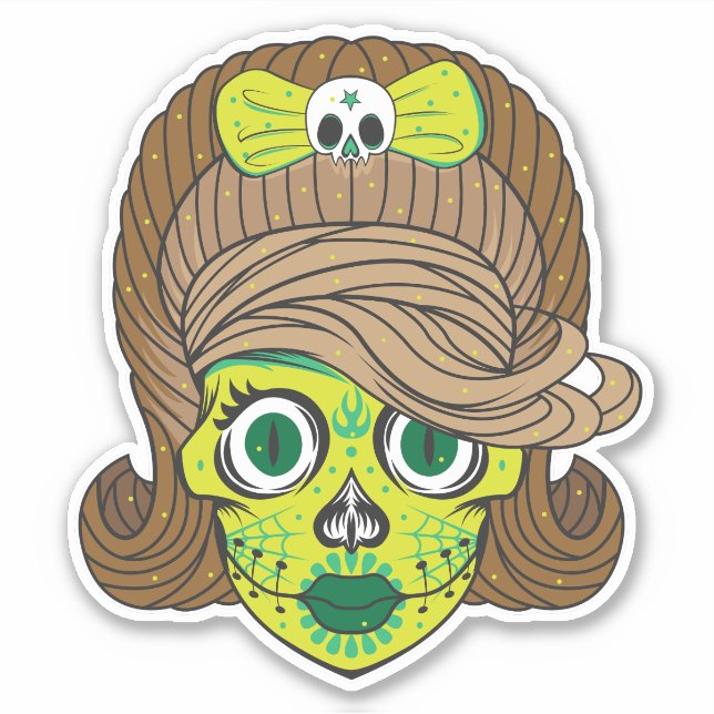 Colorful Sugar Skull Illustration Art Sticker (Front)