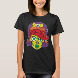 Colorful Sugar Skull Illustration Art T-Shirt