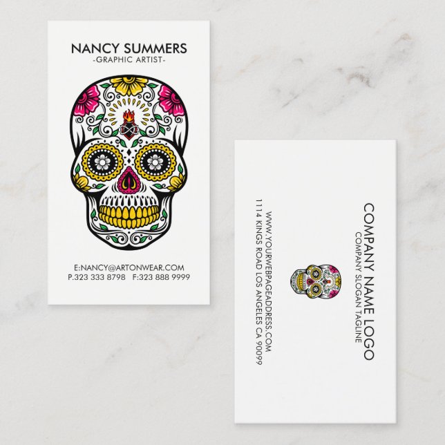 Colorful Sugar Skull Internal Flame Business Card (Front/Back)