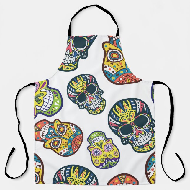 Colorful sugar skull: intricate pattern. apron (Front)