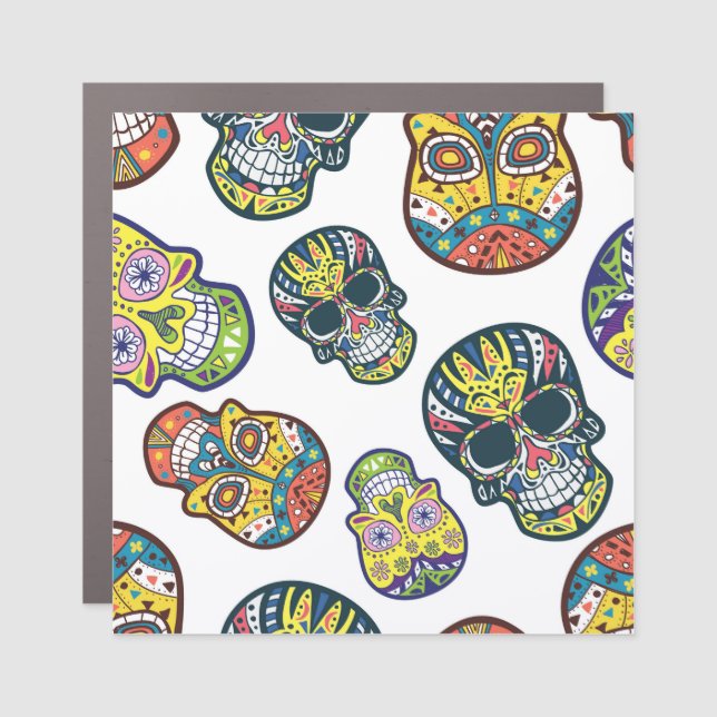 Colorful sugar skull: intricate pattern. car magnet (Front)