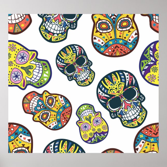 Colorful sugar skull: intricate pattern. poster (Front)