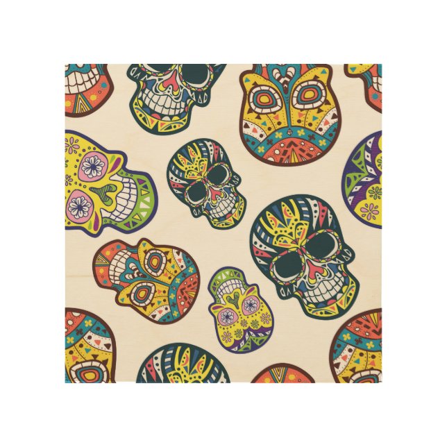 Colorful sugar skull: intricate pattern. wood wall art (Front)