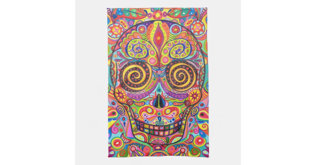 Colorful Sugar Skull Kitchen Towel Zazzle Com