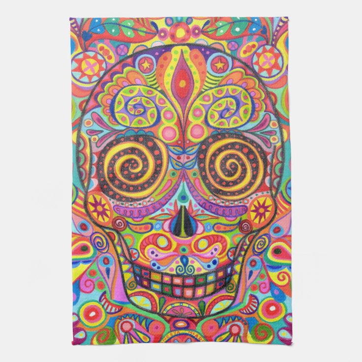 Colorful Sugar Skull Kitchen Towel Zazzle