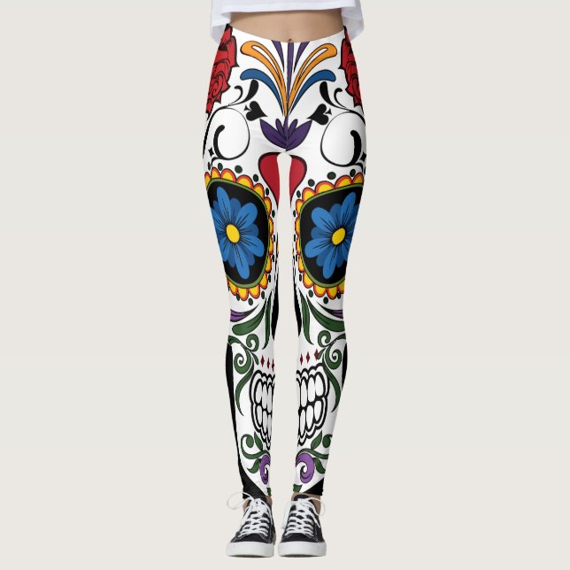 Colorful Sugar Skull Leggings (Front)