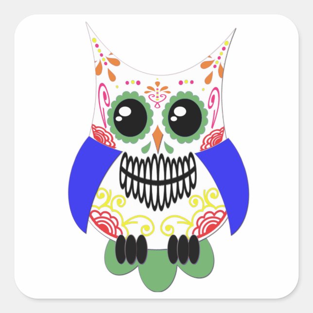 Colorful Sugar Skull Owl Sticker (Front)