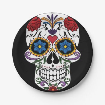 Colorful Sugar Skull Paper Plate by bestgiftideas at Zazzle