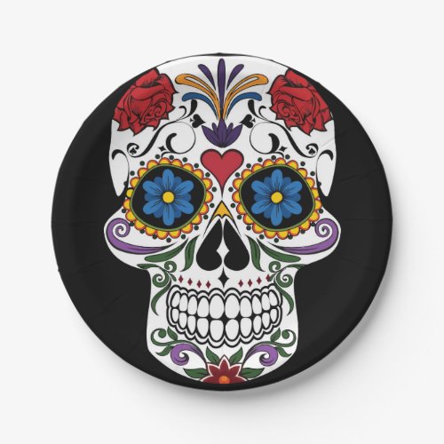 Colorful Sugar Skull Paper Plate