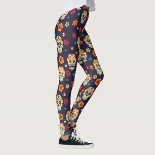 Colorful sugar skull pattern leggings