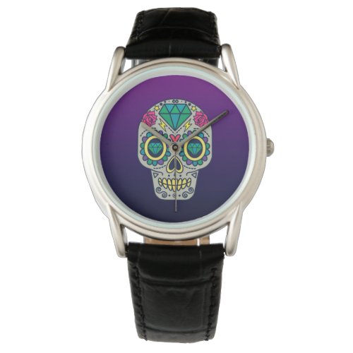 Colorful Sugar Skull Purple Ombre Watch