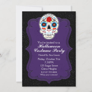 Colorful Sugar Skull & Purple Party Invitation