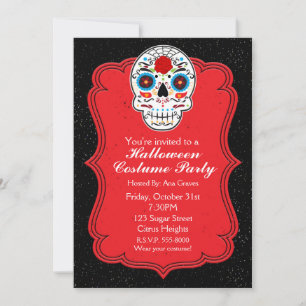 Colorful Sugar Skull & Red Party Invitation