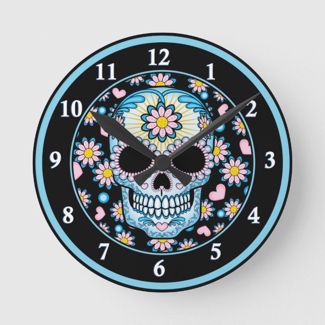 Colorful Sugar Skull Round Clock (Front)