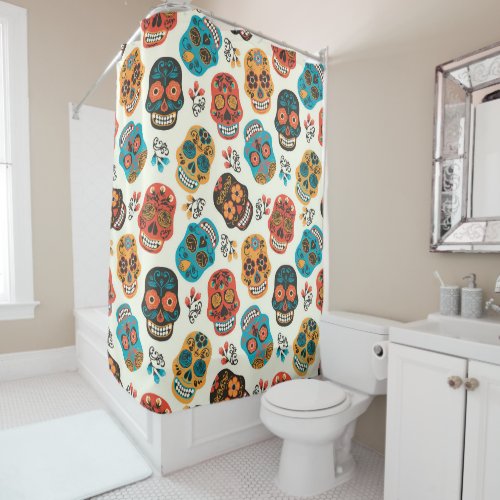 Colorful sugar skull seamless pattern shower curtain
