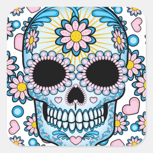 Colorful Sugar Skull Square Sticker