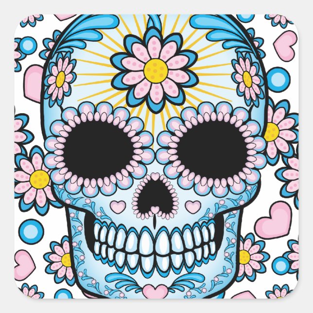 Colorful Sugar Skull Square Sticker (Front)