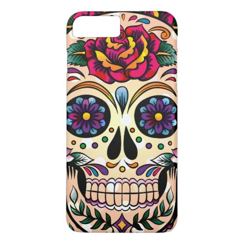 Colorful Sugar Skull Swirls  Roses iPhone 8 Plus7 Plus Case