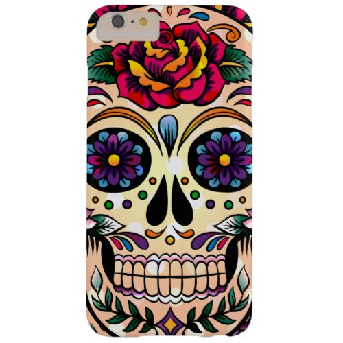 Colorful Sugar Skull Swirls  Roses Barely There iPhone 6 Plus Case