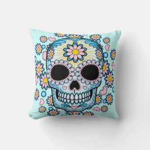 Colorful Sugar Skull Throw Pillow