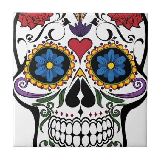 Colorful Sugar Skull Tile