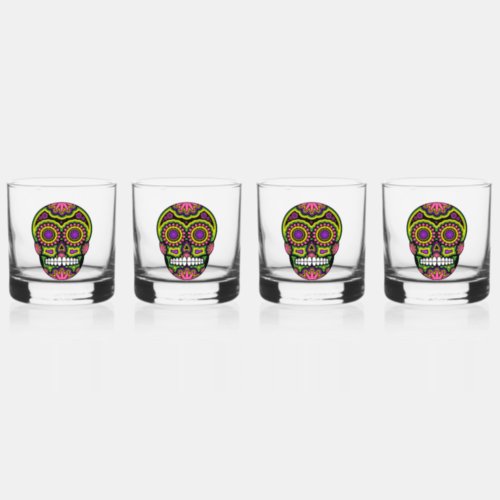 Colorful Sugar Skull Whiskey Glass