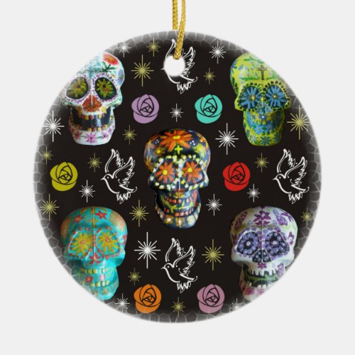 Colorful Sugar Skulls Ceramic Ornament