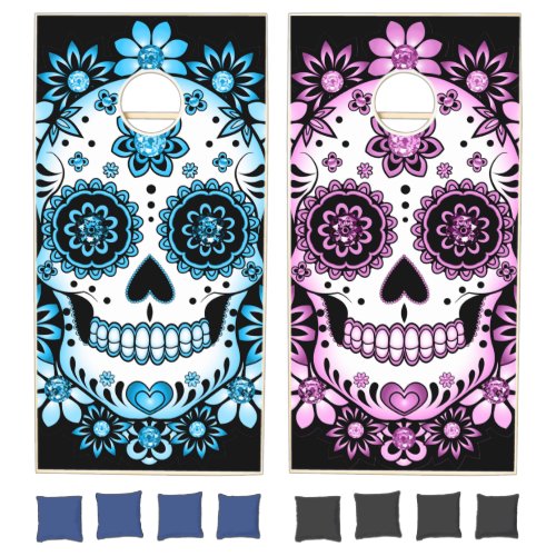 Colorful Sugar Skulls Cornhole Set