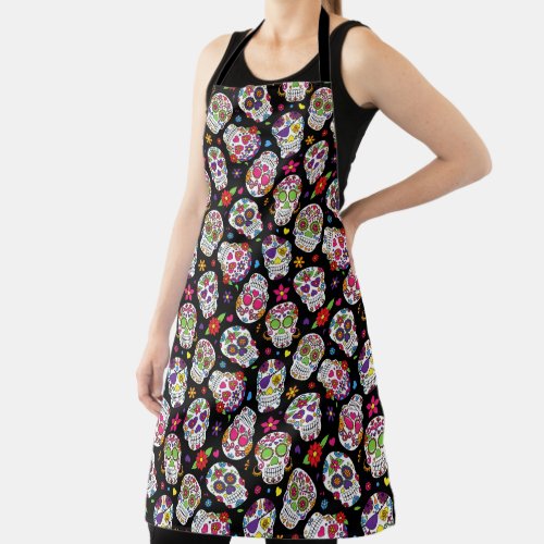 Colorful Sugar Skulls Day Of The Dead Apron