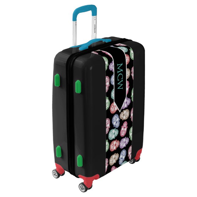 Colorful Sugar Skulls - Monogram Luggage (Rotated Left)