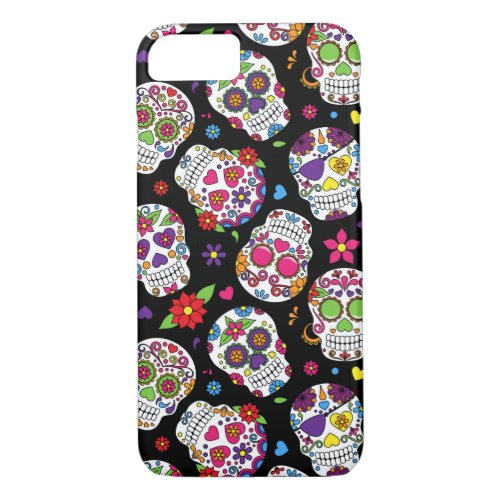 Colorful Sugar Skulls On Black iPhone 87 Case