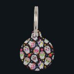 Colorful Sugar Skulls On Black Pet ID Tag<br><div class="desc">Colorful Sugar Skulls On Black.</div>