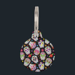 Colorful Sugar Skulls On Black Pet ID Tag<br><div class="desc">Colorful Sugar Skulls On Black.</div>