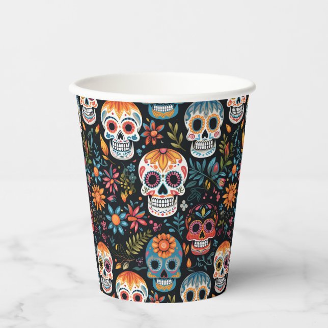 Colorful Sugar Skulls Paper Cups (Front)