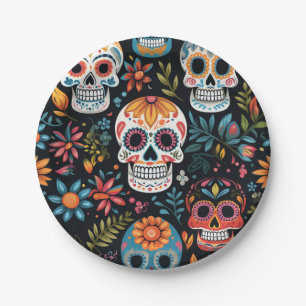 Colorful Sugar Skulls Paper Plates