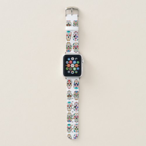 Colorful Sugar Skulls Pattern Apple Watch Band