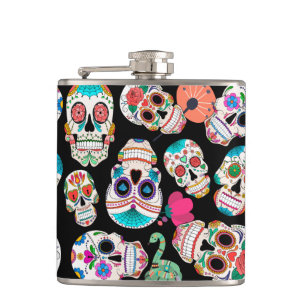 Colorful Sugar Skulls Pattern Flask
