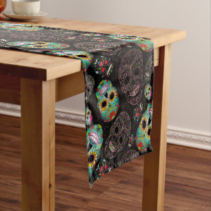 Colorful Sugar Skulls Pattern Medium Table Runner