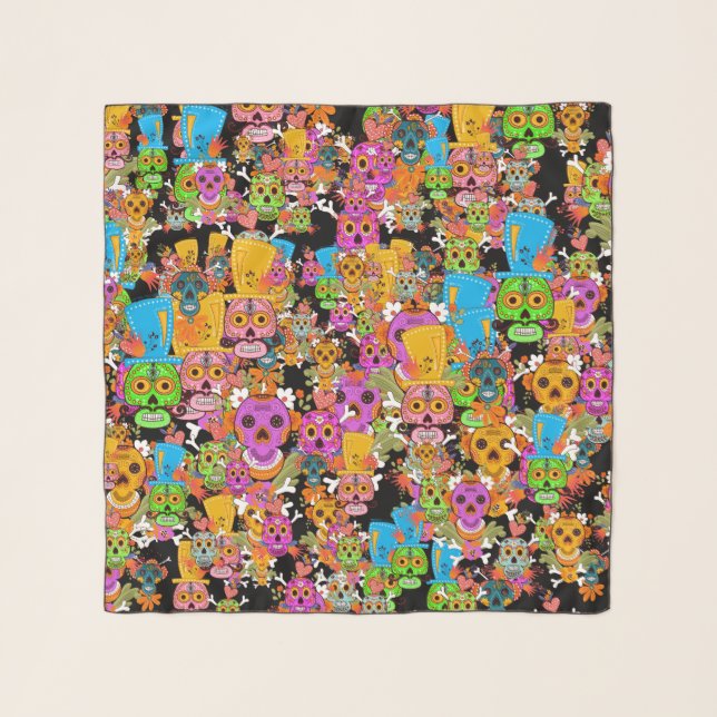Colorful Sugar Skulls Pattern Scarf (Front)
