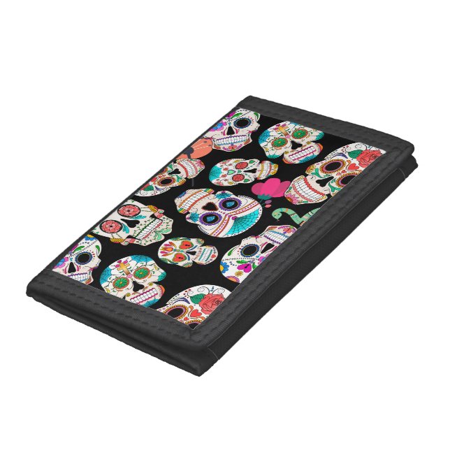 Colorful Sugar Skulls Pattern Tri-fold Wallet (Bottom)